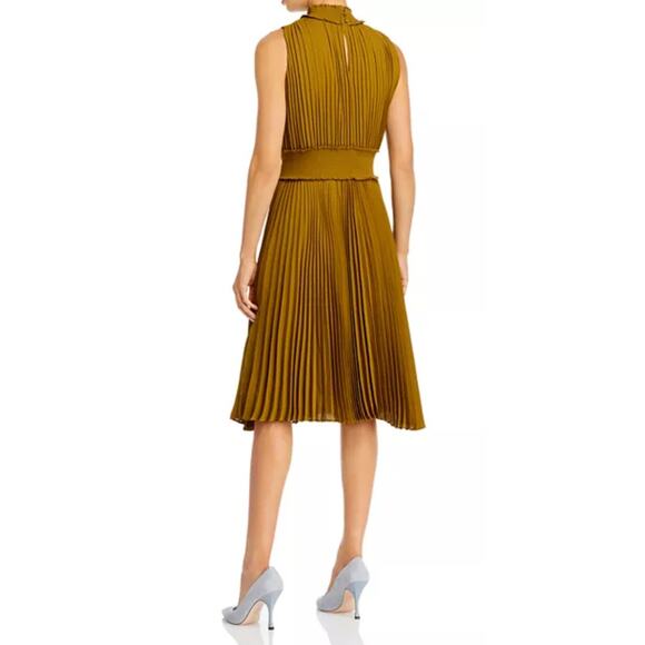 Nanette Lepore Pleated Sleeveless Midi Dress In Brown Size 14 - Picture 2 of 6